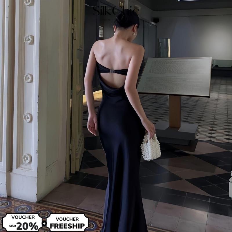 SilkChic 565 Váy Lụa Dự Tiệc Hở Lưng Dáng Dài Quyến Rũ - Đầm Dự Tiệc Sang Trọng Cúp Ngực Nữ Women Dress