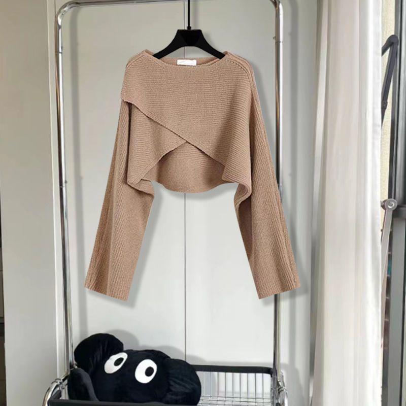 Product Introduction of 2024 Autumn and Winter Korean Slim Temperament Waist-Controlled Design Suspender Skirt Irregular Cross Sweater Youthful-Looking Two-Piece Set 6