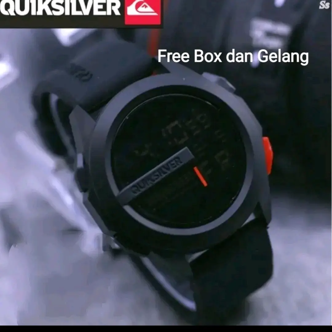 Jam Tangan Digital Pria Quiksilver Full Black Tali Rubber Gratis Box dan Gelang