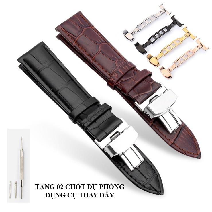 [DA XỊN] Dây da đồng hồ da bò cao cấp kèm khóa bướm Đơn thép không gỉ 316L