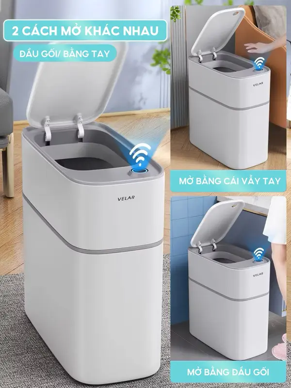 Thùng rác nắp mở cảm ứng Velar tự căng túi rác chống mùi chống nước cho phòng khách nhà bếp nhà vệ sinh - VELAR16 Đựng Rác Đồng 0
