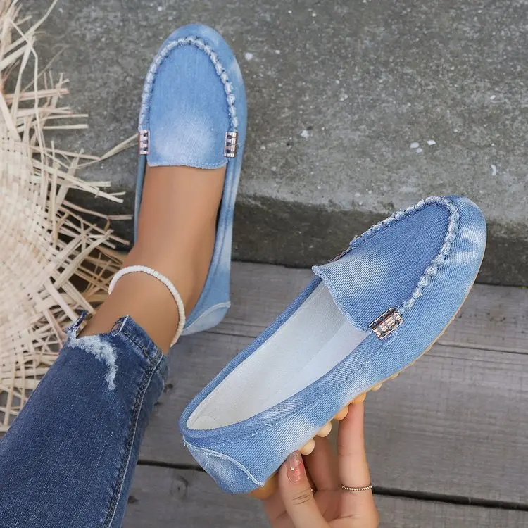 In Stock Women's Slip on Shoes Slip-on Casual Shoes Women's Gommino plus Size Women's Shoes New Denim Gommino Low-Cut Slip-on Women's Shoes