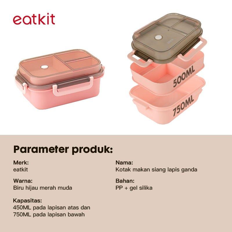 【Medan Ready Stock】Eatkit 3in1 Lunch Box Set | Kotak Makan 2 Tingkat 3 Sekat Anti Tumpah | Lunch Box Susun Free Sendok Garpu Portable | BPA Free【COD】