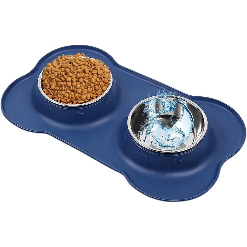 TikTok Shop Dog Bowls Stainless Steel Dog and Water Bowl Set Dog Bowls No Spill Non Slip Mat Dog Dishes for Small Medium Size Dogs Puppy Feeding Bowls Blue 12oz