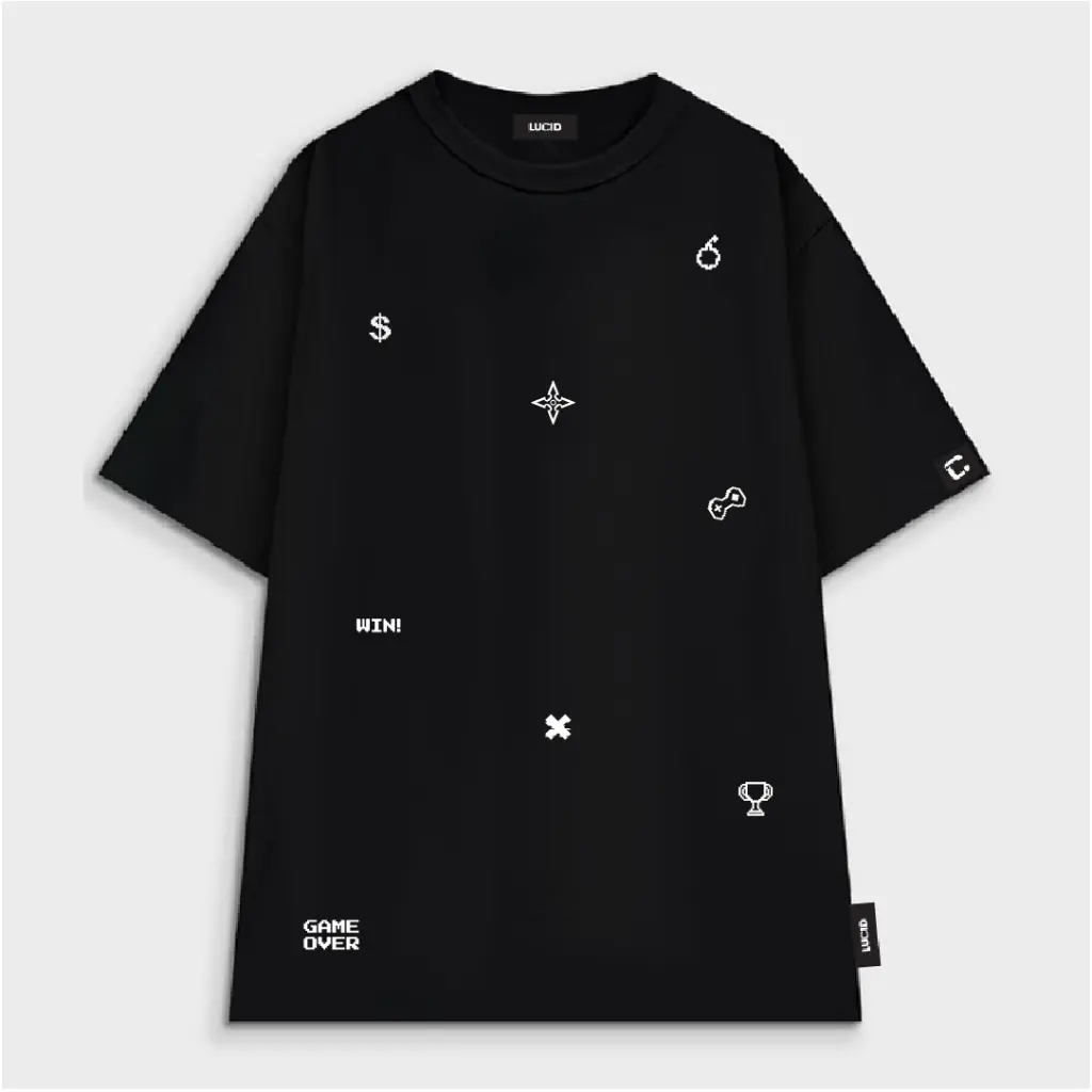 Áo Thun Unisex, Thương Hiệu Địa Phương, LUCID GameOver, Dành Cho Nam Và Nữ, Tay Áo Rộng, Làm Bằng Bông Menswear Cotton Cổ Tròn Dệt
