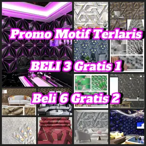 PAKET BELI 3 GRATIS 1 COD Wallpaper Sticker Dinding Ruang Tamu Motif Geometric Putih Abu Gold | Kotak 3D led ungu