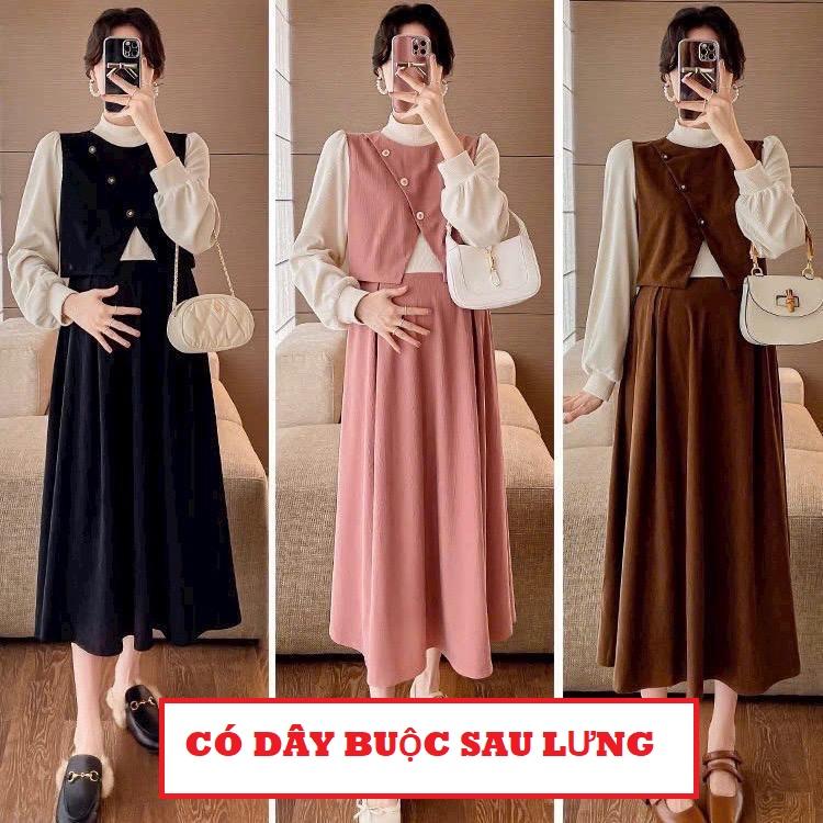 Váy bầu đầm bầu THU ĐÔNG Women Dress thiết kế xinh xắn tiểu thư chất TỔ ONG sng chảnh V124