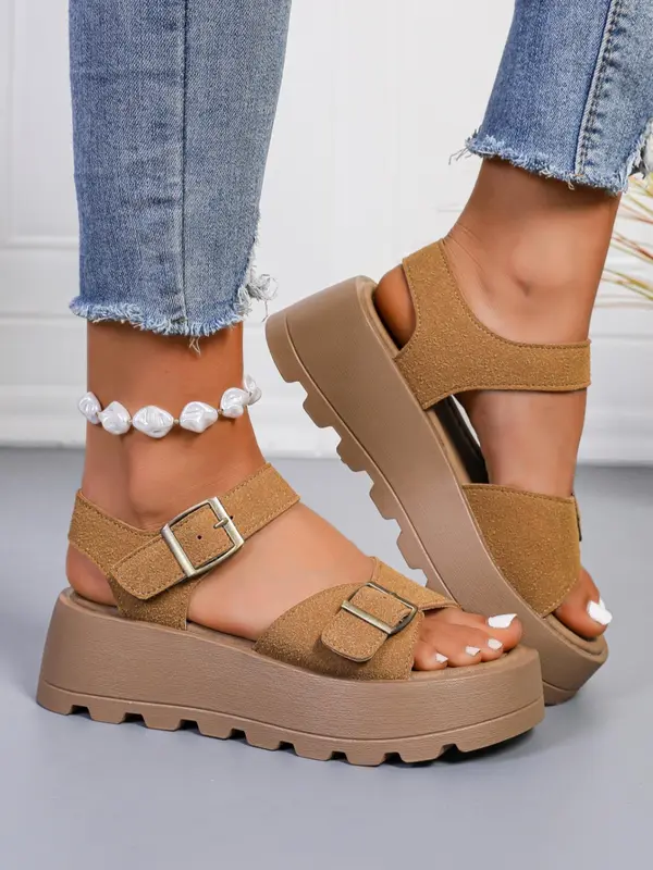 Women's Fashionable Solid Color Platform Sandals, Casual Comfortable Sandals for Summer, Lightweight Breathable Shoes for Daily Wear, Girl 3