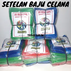 Jas Hujan Plastik Setelan Baju Celana isi 12pcs / 1 Lusin Hijau