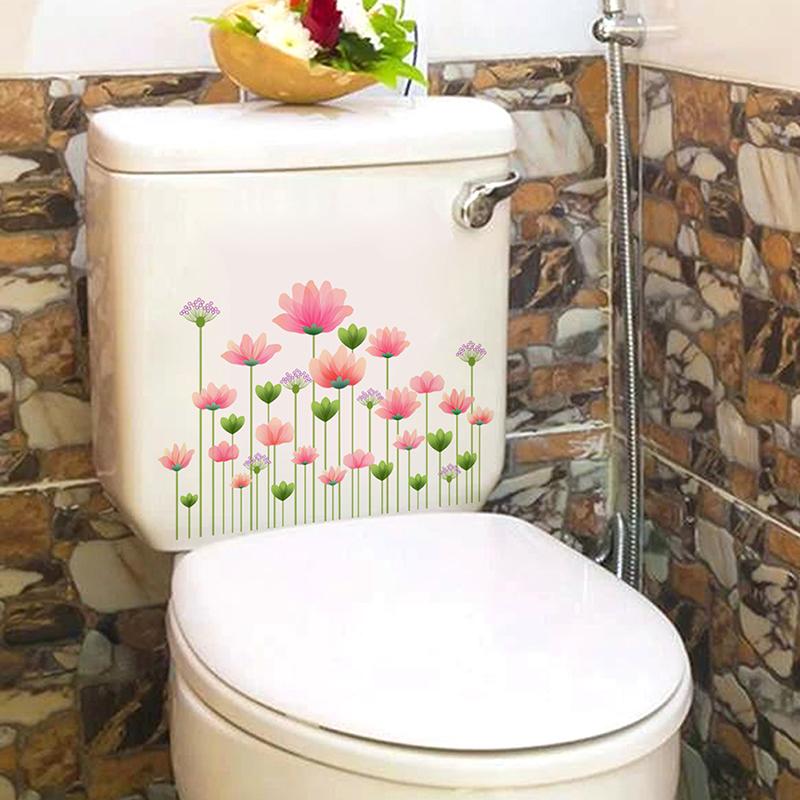 1PC Flower Bird Toilet Sticker  Self Adhesive Paintings Removable Bathroom Decal Decorative Room Decor Wall Stickers 3