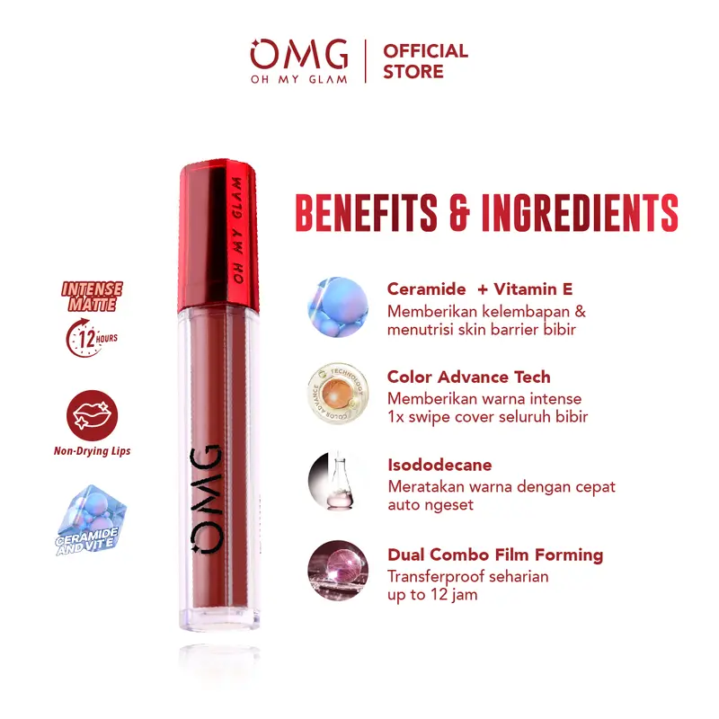 OMG OH MY GLAM Mattelast Lip Cream 25 Ruby 2.9 g  - Lip Cream Matte Dengan Warna Intense, Tahan Lama & Ringan 5