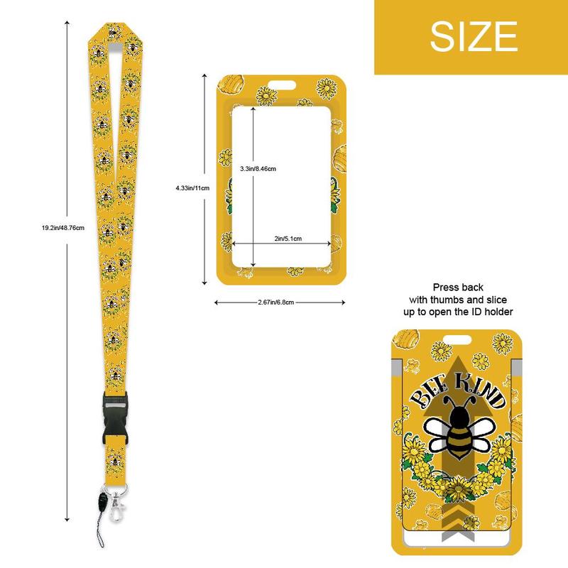 Bee Kind Design ID Badge Holder, 1 Count Cute Honey Bee Pattern Lanyard with Detachable Holder, Identification Badges & Supplies for Nurse & Teacher 1