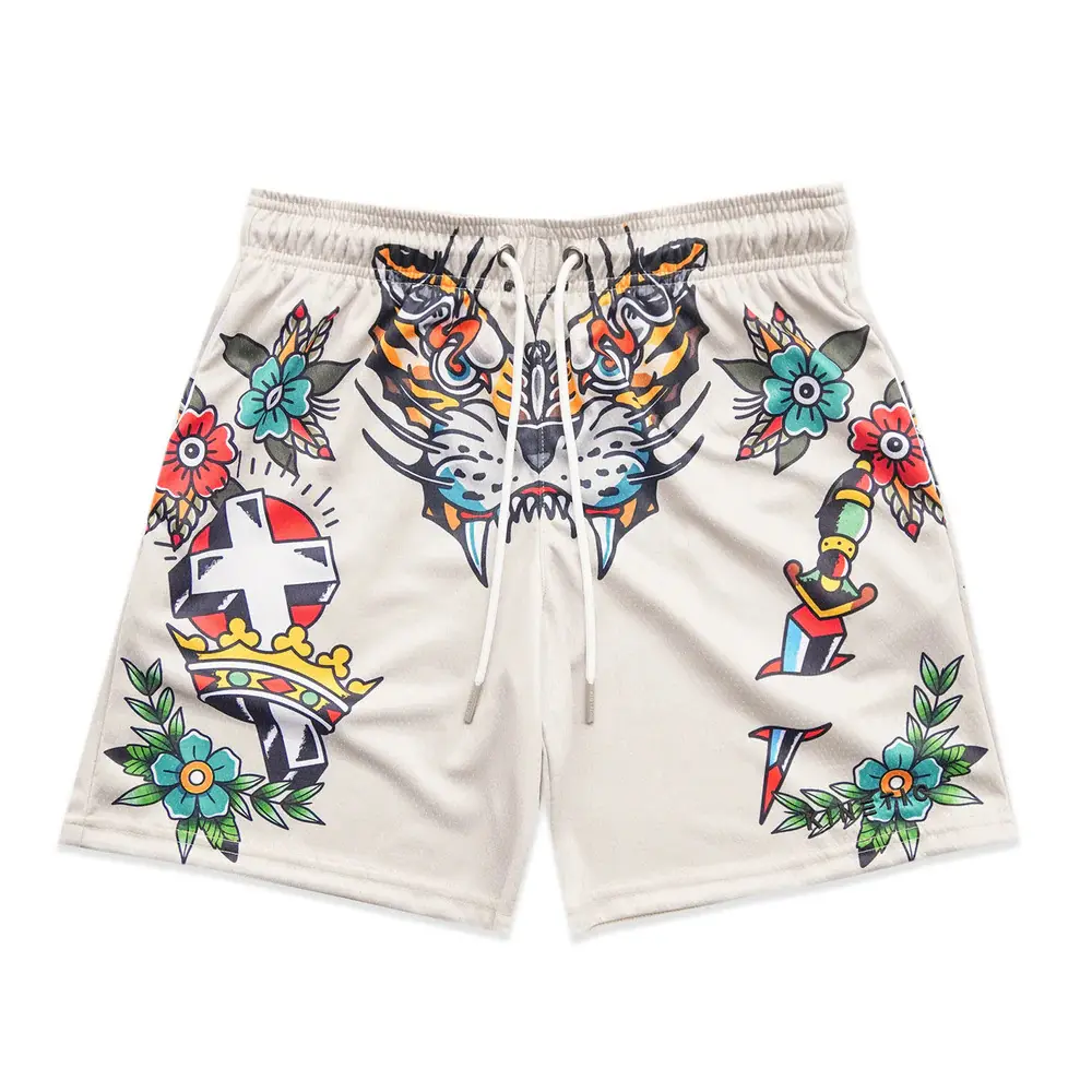 American Fashion Brand Sports Shorts Summer Beach Pants Mesh Material Breathable Wicking Loose Fitness Sports Basketball Shorts Menswear Lingerie Trouser Tropical