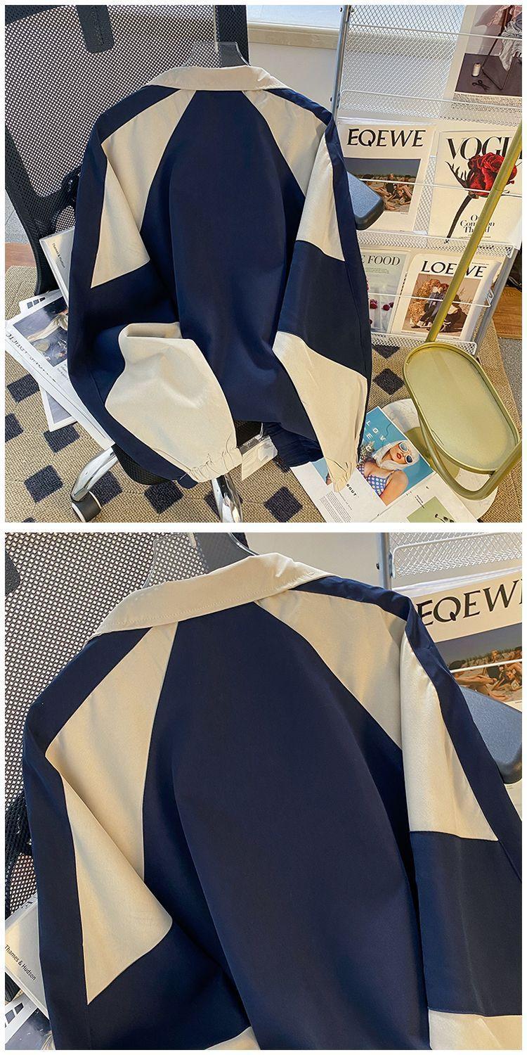 Product Introduction of Jaket Kolar Berdiri, Gaya Jepun, Warna Kontras Retro, Rekaan Patchwork, Jenama Fesyen Musim Bunga dan Musim Luruh Lelaki, Longgar, Gaya Preppy, Sesuai untuk Pasangan, Jaket Kasual 7