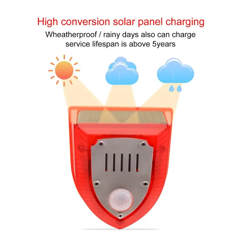 Solar Powered Outdoor Alarm, Solar & DC Charging Mode Security Alarm with 3 Alarm Modes, Security Alarm for Home, Villa, Farm & Yard 4