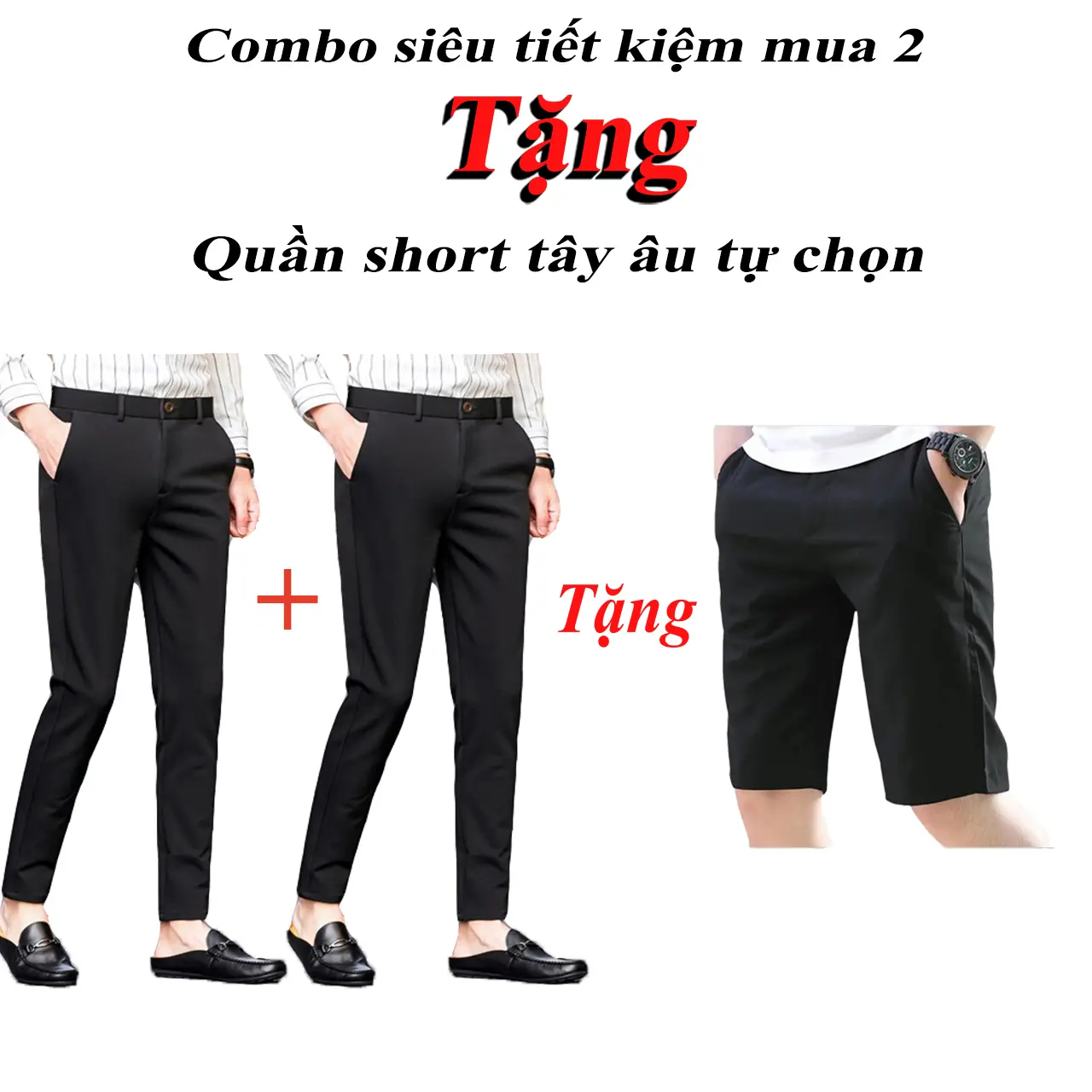 (Combo 2 quần dài tây âu xưởng may tây âu cotton co giản 4 chiều form ôm và tặng 1 quần short co giản 2 chiều) tự chọn màu