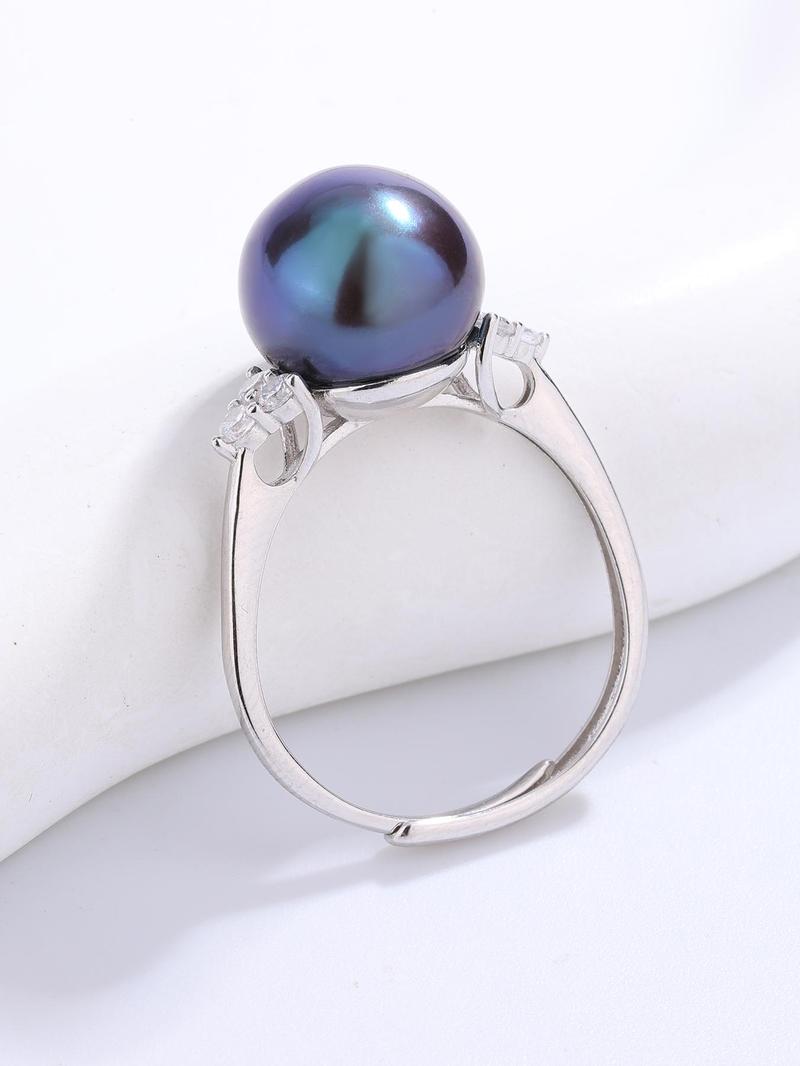 Product Introduction of 925 Sterling Silver Natural Freshwater Black Pearl Decor Adjustable Ring, Elegant Ring for Women, Trendy All-match & Exquisite Jewelry for Birthday Gift 2