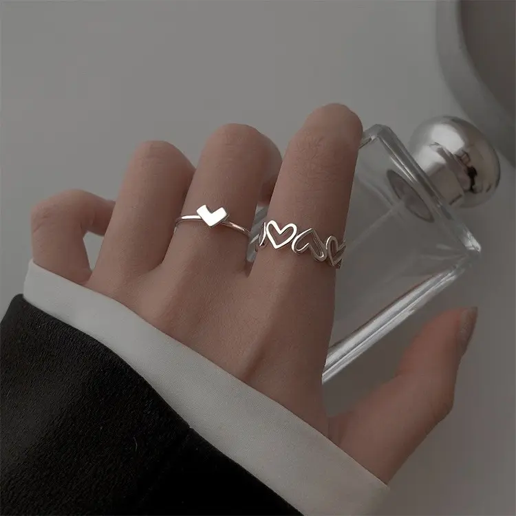 Hollow out Love Heart-Shaped Ring Female Open Ring Niche Design Ins Trendy Cold Female Index Finger Personality Fashion Ring