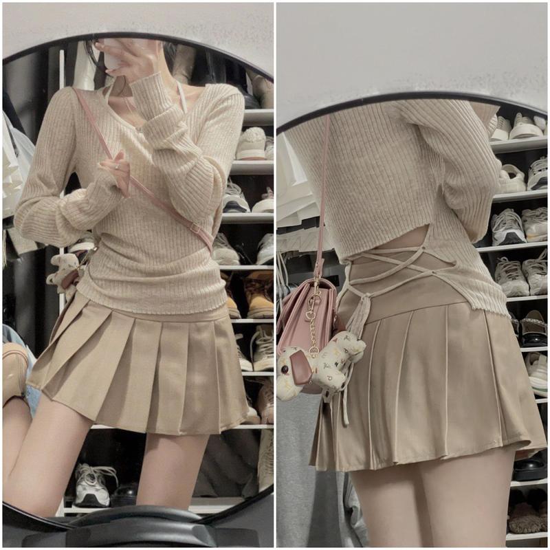 Áo len lông thỏ đan dây lưng cổ tim nữ - Thun dài tay tăm đũa kiểu dáng ôm body bánh bèo tiểu thư hotgirl phong cách sexy hàn quốc đẹp