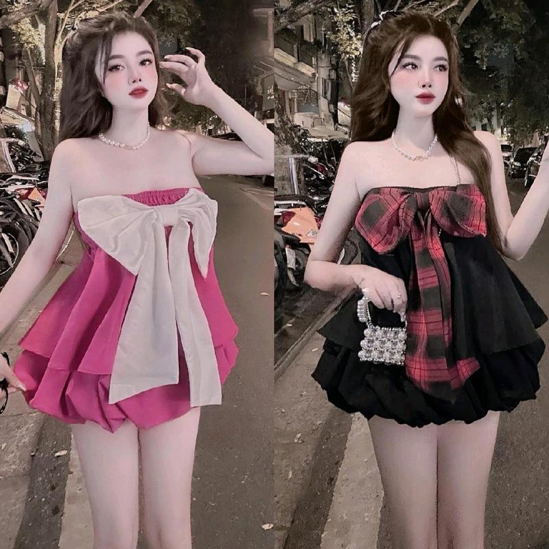 Set Áo Cúp Ngực Dáng Xòe Đính Nơ Kèm Váy Dáng Phồng Có Quần Trong