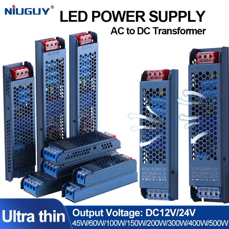 Ultra Thin AC to DC12V 24V  Power Supply 45W 60Watts 100W 150W 200W 300W 400W 500W Lighting Transformer 3A 5A 8.5A 10A 12.5A 16A 20A LED Driver For LED Strip