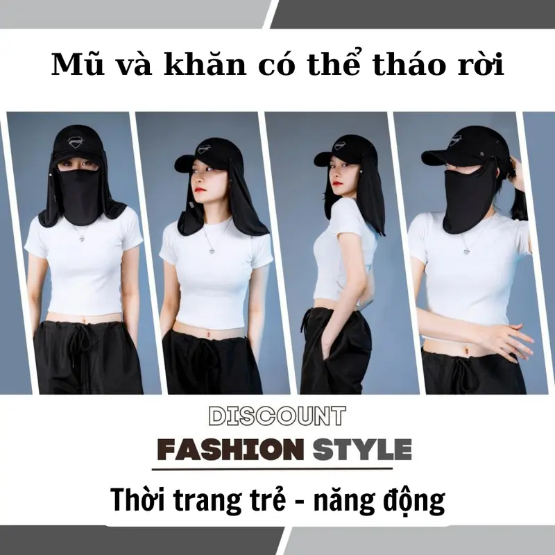 Khăn chống nắng kèm mũ swat f5 màu đen (có thể tháo rời) - Phụ Kiện Nón Mũ đội đầu 1