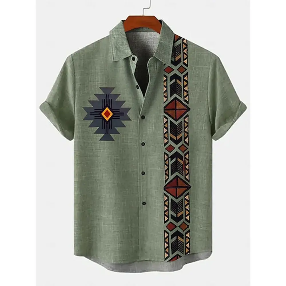 Summer Everyday Men's Casual Shirt, Vintage Style Tribal Print Men's Casual Short-sleeved Shirt, Pool Beach Party Hawaiian Shirt
