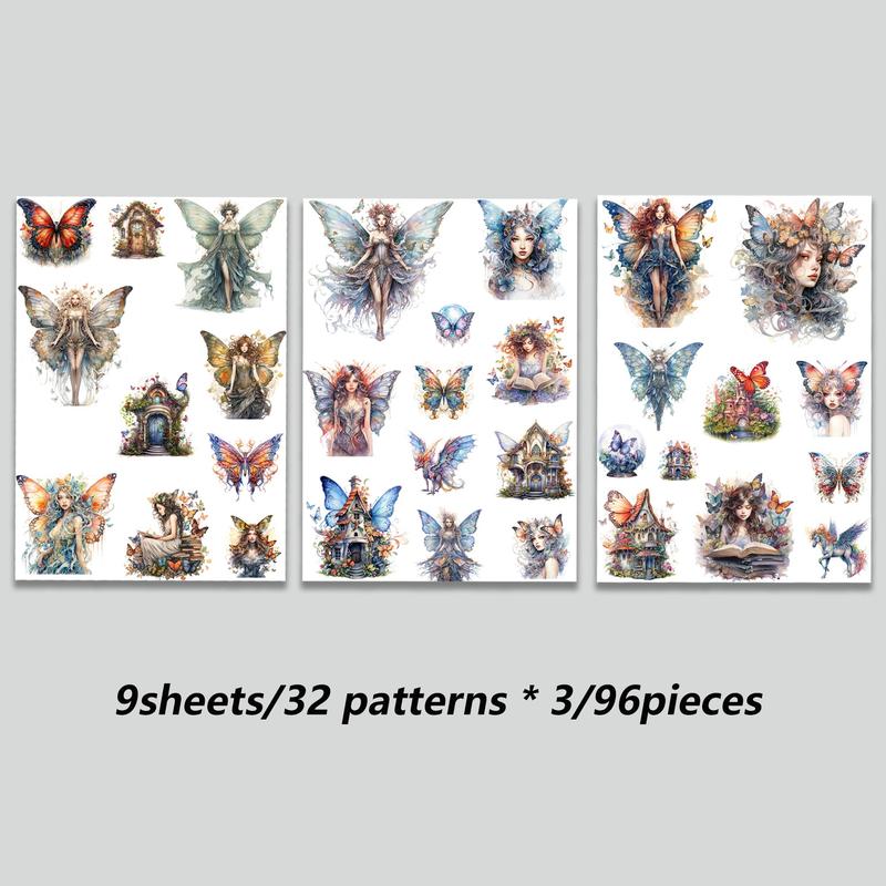 Cartoon Butterfly & Figure Pattern Sticker, 96pcs/set Waterproof Self Adhesive Decorative Sticker, Decor Sticker for Diy Scrapbooking Gift Greeting Card Water Bottle Laptop Phone 2