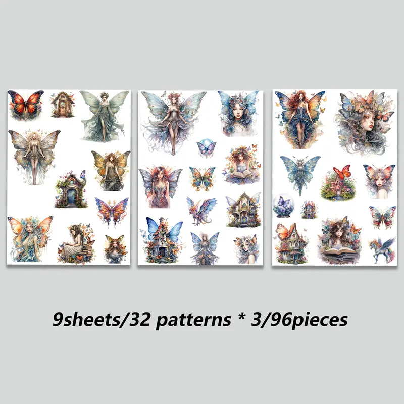 Cartoon Butterfly & Figure Pattern Sticker, 96pcs/set Waterproof Self Adhesive Decorative Sticker, Decor Sticker for Diy Scrapbooking Gift Greeting Card Water Bottle Laptop Phone 2