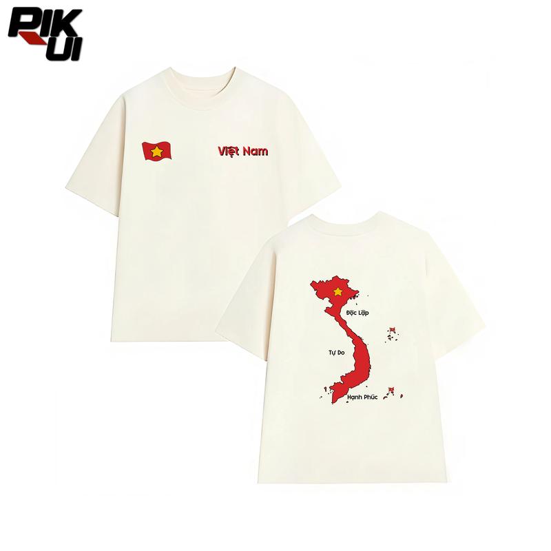 Áo thun nam nữ mẫu yêu nước in hình bản đồ việt nam màu đỏ  mẫu thun cotton thoáng mát co dãn tốt