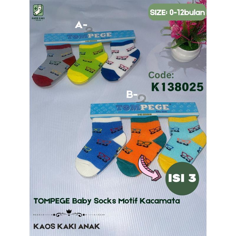 Kaos Kaki Anak Paket Isi 3pcs Pendek Warna-Warni Motif Umur 0-12 Bulan | Tompege Baby Socks | Kos Kaki 2