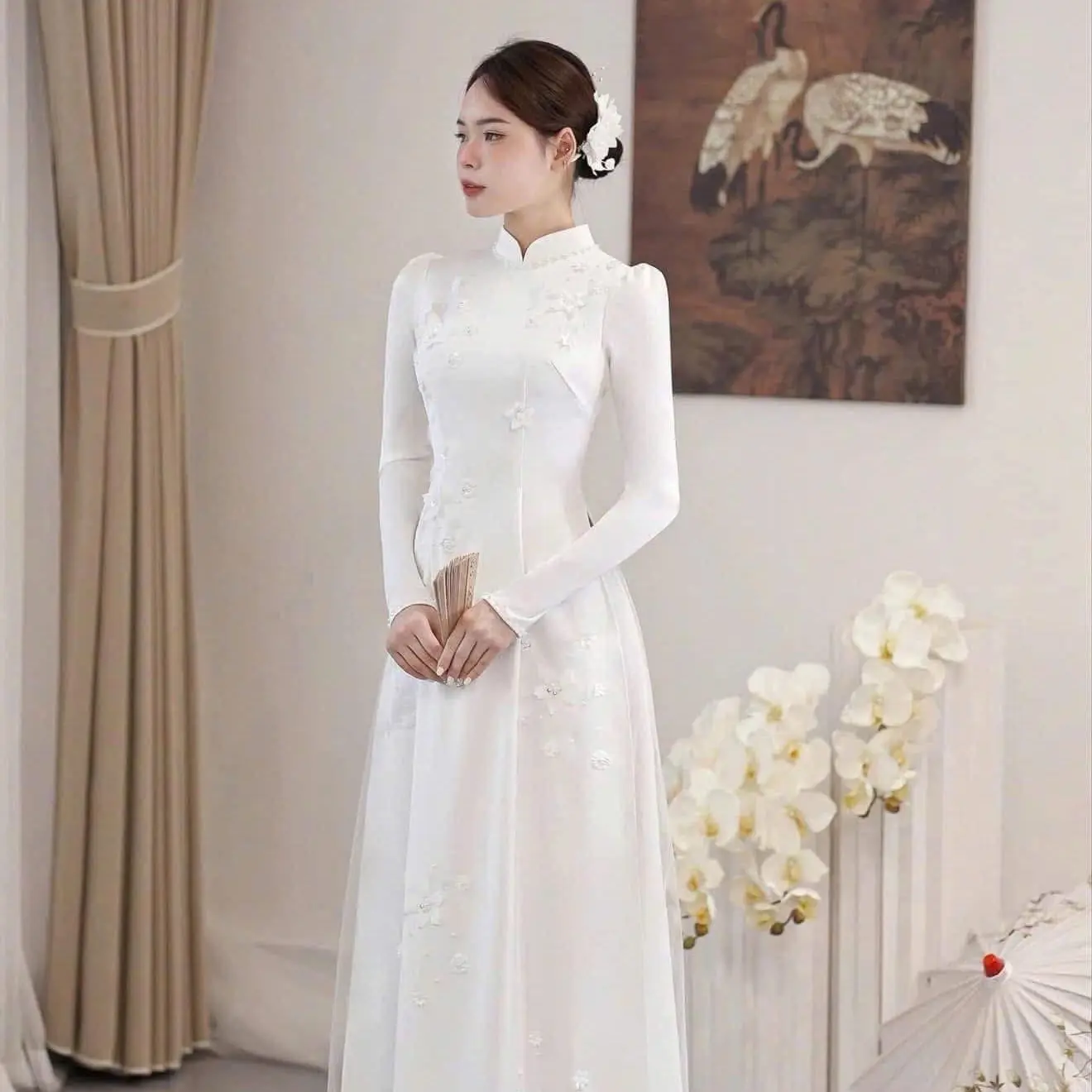 Áo dài Ta&Ti : áo dài dâu chất liệu lụa cao cấp ,chất co dãn thấm hút mồ hôi mặc siêu thích , mặc đi sự kiện , ăn hỏi , lễ cưới ,..( áo + quần )
