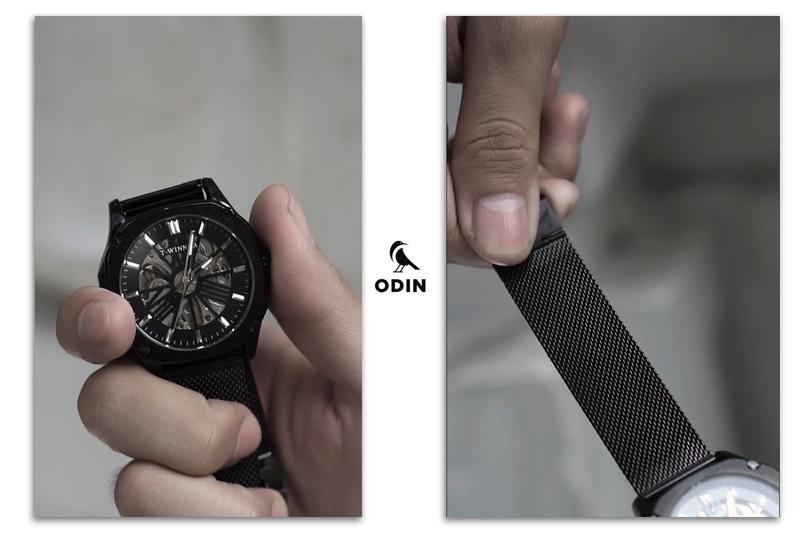 Product Introduction of Đồng hồ cơ nam T.Winner - Thiết kế skeleton lộ máy - Tặng kèm dây đeo hoặc vòng cuff titan Đeo Tay Watch 8