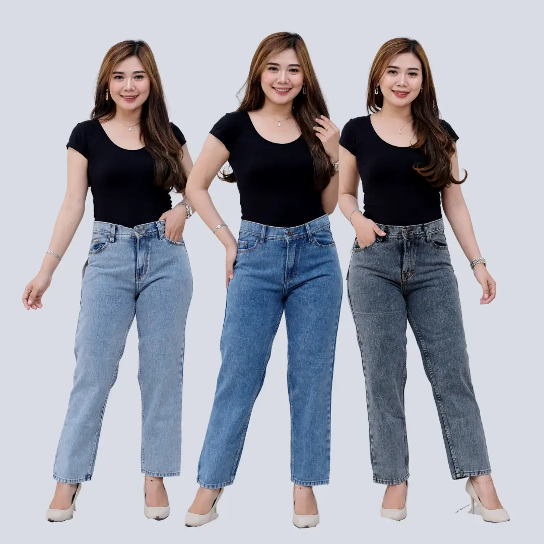 Celana boyfriends Wanita Hightwaist Jeans Loose Pants Cewek Denim Dewasa Panjang