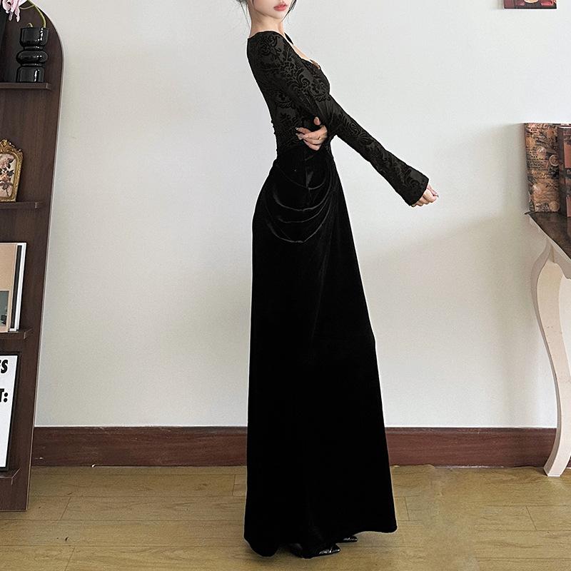 Váy Dài Tay, Phong Cách Âu Mỹ, Bộ Sưu Tập Thu Đông, Quần Áo Nữ Mới, Màu Trơn Mỏng Vừa Vặn, Cạp Cao, Thời Trang Đường Phố, Cổ Vuông, Thiết Kế Xuyên Biên Giới 3
