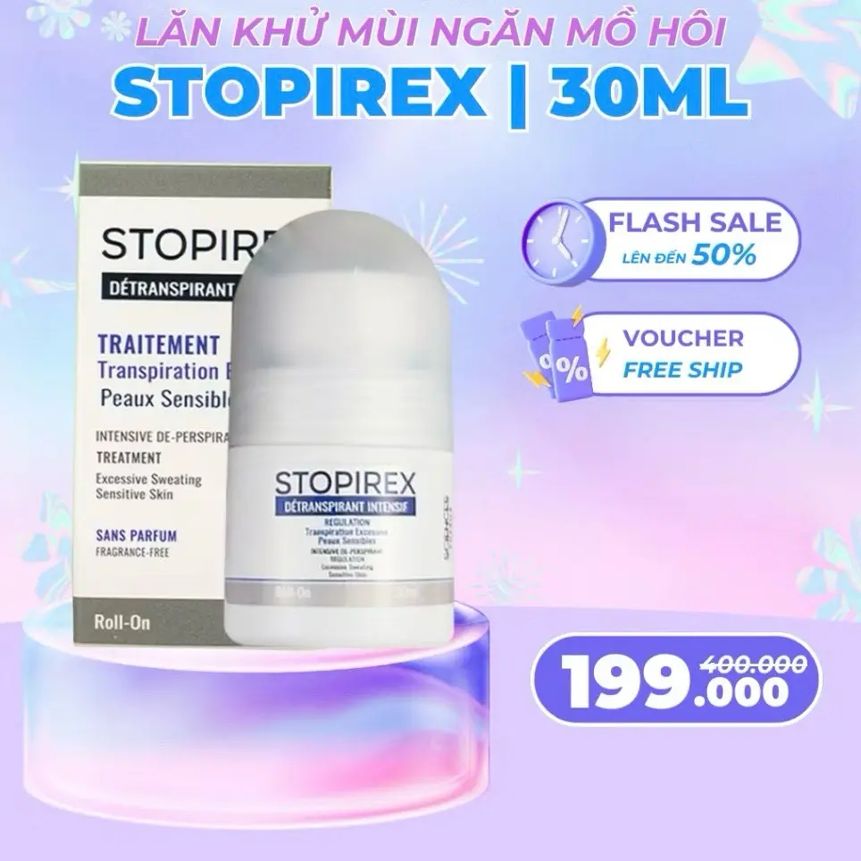 Lăn khử mùi STOPIREX DETRANSPIRANT INTENSIF giúp kháng khuẩn, ngăn tiết mồ hôi, Khử mùi cơ thể cho Nam,Nữ (30ml)