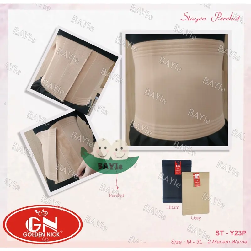 BAYIe - Korset / Stagen Pelangsing/Pengecil Perut setelah Melahirkan Model PEREKAT Double Bahan Tebal GOLDEN NICK Y23P Lebar 23.5 cm Size M, L, XL, XXL 3