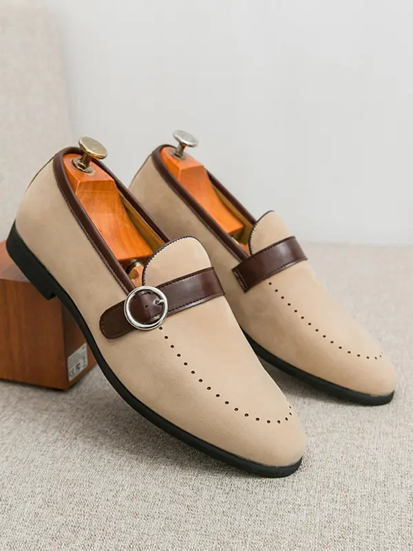 Men's Fashionable Patchwork Design Slip on Dress Shoes, Casual Comfortable Loafers for Daily Wear, Business Style Shoes for Men, Boy 1