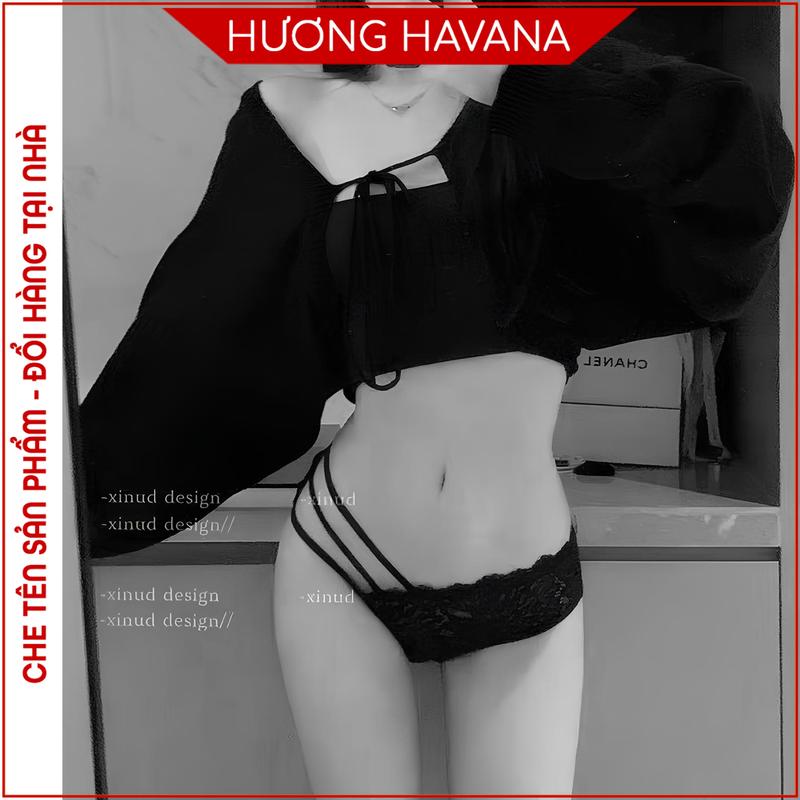Quần lót nữ cạp thấp dây sườn ren hoa hạc vỹ cực đẹp dây Thun co giãn Havana FLQ164 Viền Ren có Đen trắng