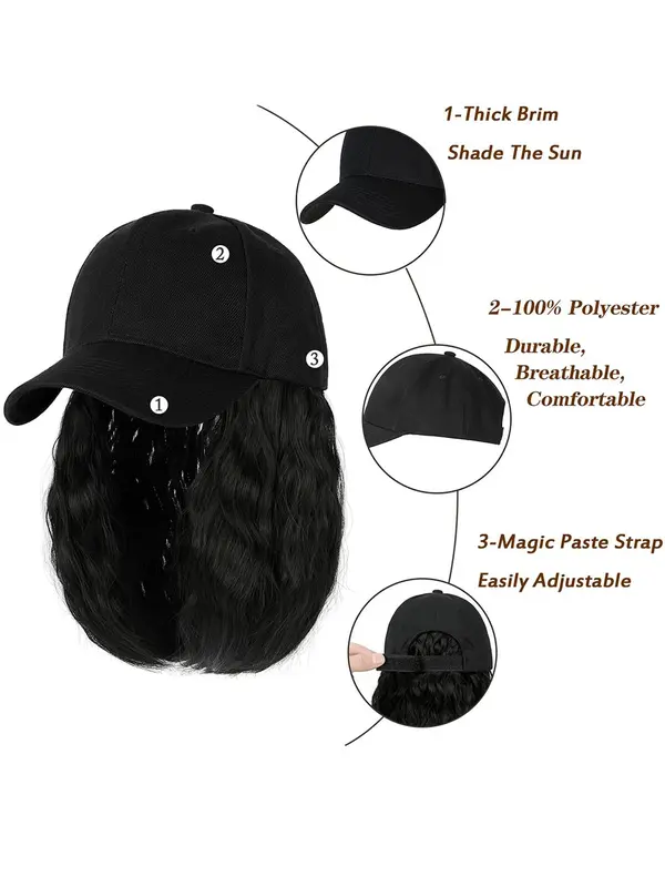 12 Inch Short Wavy Wigs for Women, Gorgeous Fluffy Wigs with Baseball Cap, Synthetic Full Machine Wigs for Party, Daily Use 6