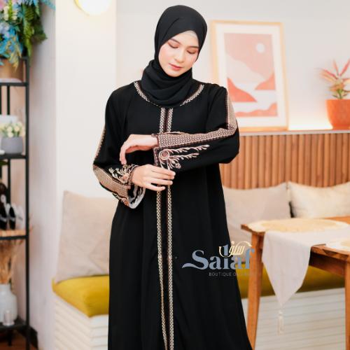 Baju Gamis Abaya Terbaru 2025 Kekinian Bahan Jetblack Import Model Simple Dan Elegant Mewah Hitam Lembut Dress Muslim Wanita Bordir Dewasa - Bordir Bata