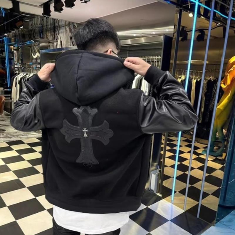 Áo Khoác Bomber Chất Dạ Phối Da Tay Hoạ Tiết Khoá Tay, Full Thêu Có Mũ 2 Lớp Hàng SC