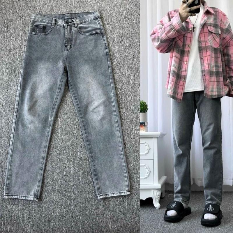 Quần Jean Nam Trơn Basic Màu Xám Ống Đứng, Quần Jean Baggy Nam Rách Gối Đơn Giản 109 - KOJ Menswear Pants 2