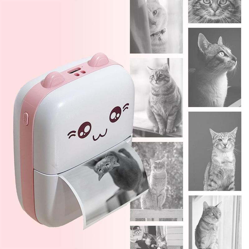 Product Introduction of Cute Cat Design Portable Printer, 1 Count Mini Printer with USB Cable, Multifunction Label Printer for Shopping List, Sticker & Study Note, Mini Photo Printer for Home Office School Journal 4