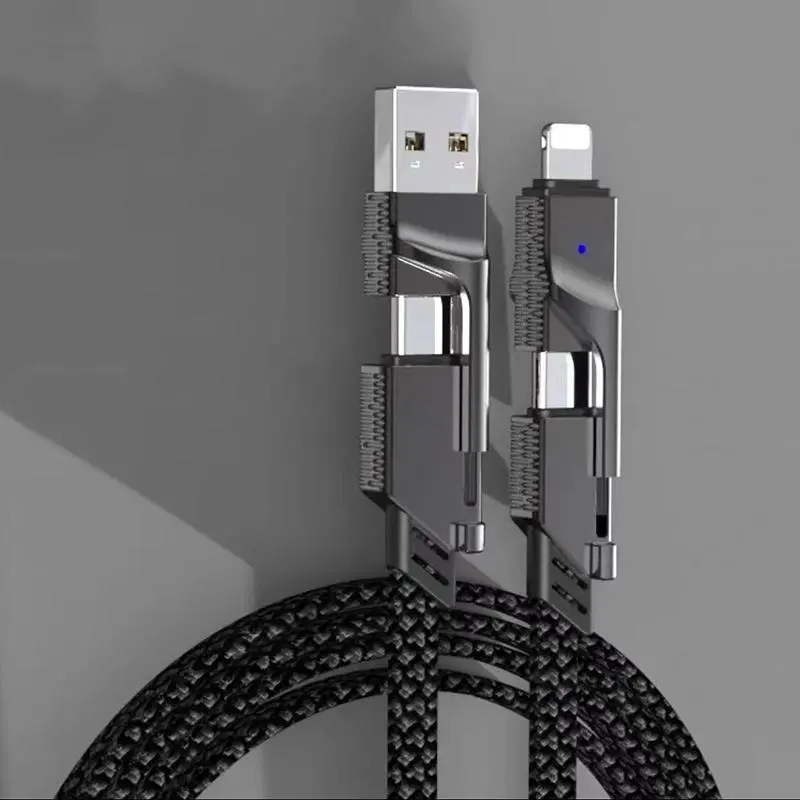 4 in 1 65W Fast Charging Data Cable, 1 Count Multifunctional Simultaneous Charging & Transmission Data Cable, Universal Quick Charge Wire Cable for Home Office, Mobile Phone Accessories