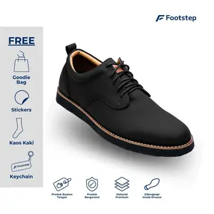 Sepatu Cowok Footstep Alaska Black Casual Shoes Pria Kerja Pantofel Hitam