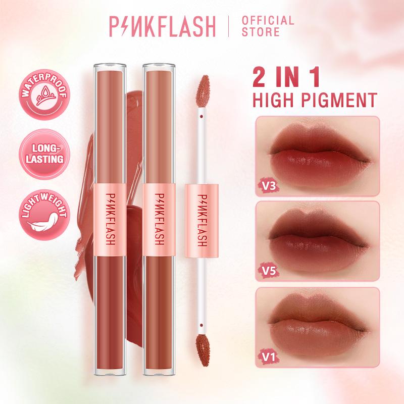PINKFLASH-Ombrelips 2 Trong 1, Bộ Đôi Son Môi Hai Đầu, Mỹ Phẩm Chất Lỏng, Mờ, Nhung, Nhẹ, Sắc Tố Cao, Vẻ Đẹp Lâu Trôi Cosmetic Nữ Trang Điểm