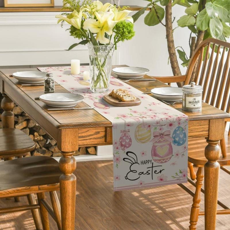 Easter Egg Pattern Table Runner, 1 Count Colorful Table Mat, Table Decoration Supplies for Home Kitchen Dining Room, Vanity Decor Accessories 5