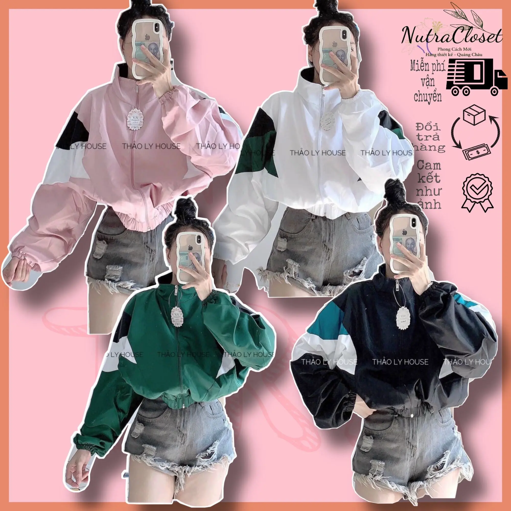 Áo khoác lửng croptop dù 2 lớp không nón phối tay unisex ulzzang nam nữ
