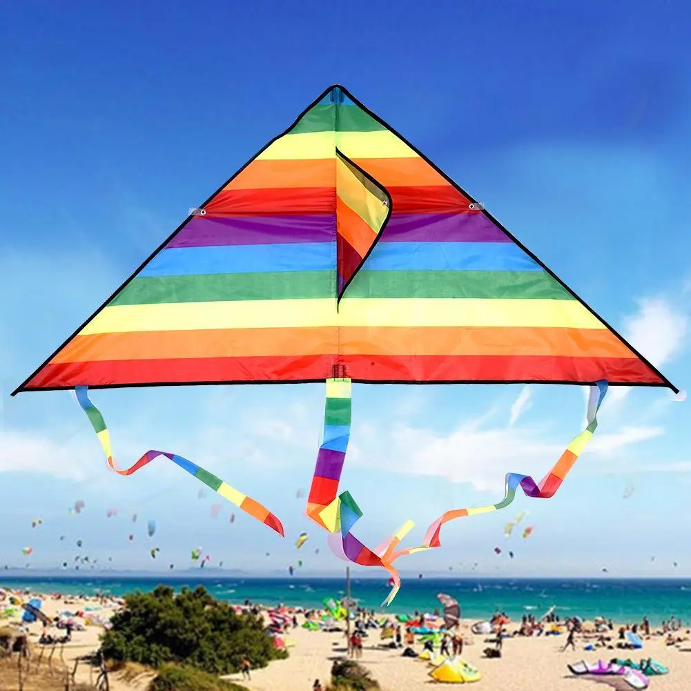 30m Handle Line Triangle Rainbow Kite Hard-winged Kite Children Kids Toy Outdoor Fun Sports
